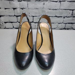 Nine West Black Chunky Heel Slingback Pumps, 10.5